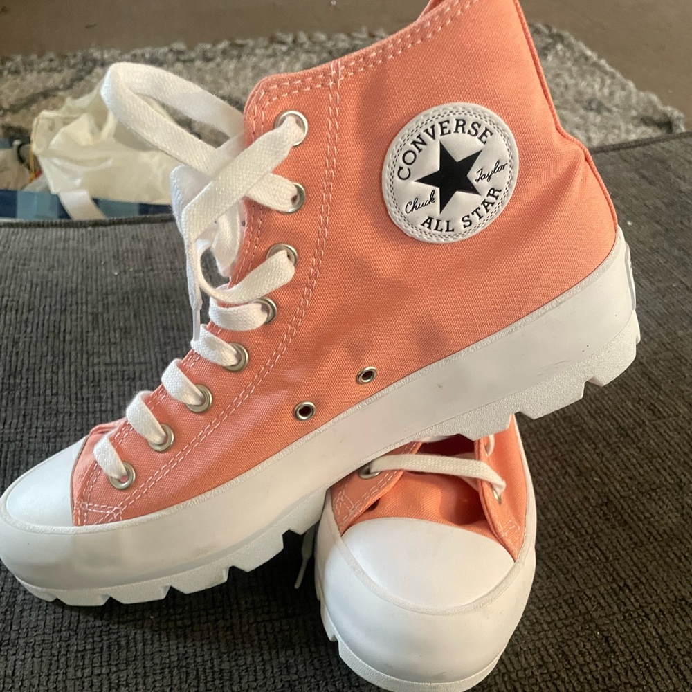 Pink coral high top platform converse size 11 women